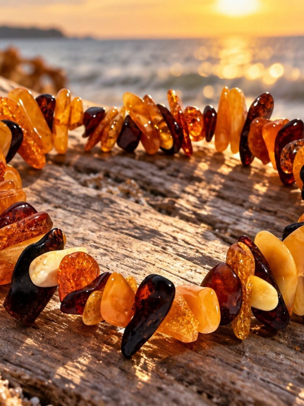 Natural Baltic Amber Chip Stretch Bracelet Multicolor Gemstone Beads